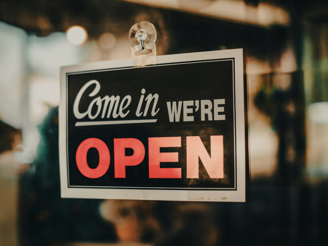 Open sign on restaurant door