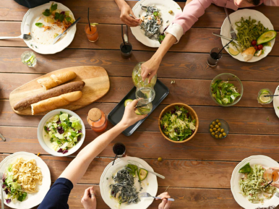 people having a meal - from a top view